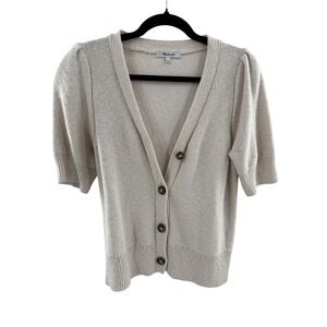 Madewell Cardigan Sweater Puff Sleeve V Neck Button Front Beige Size S